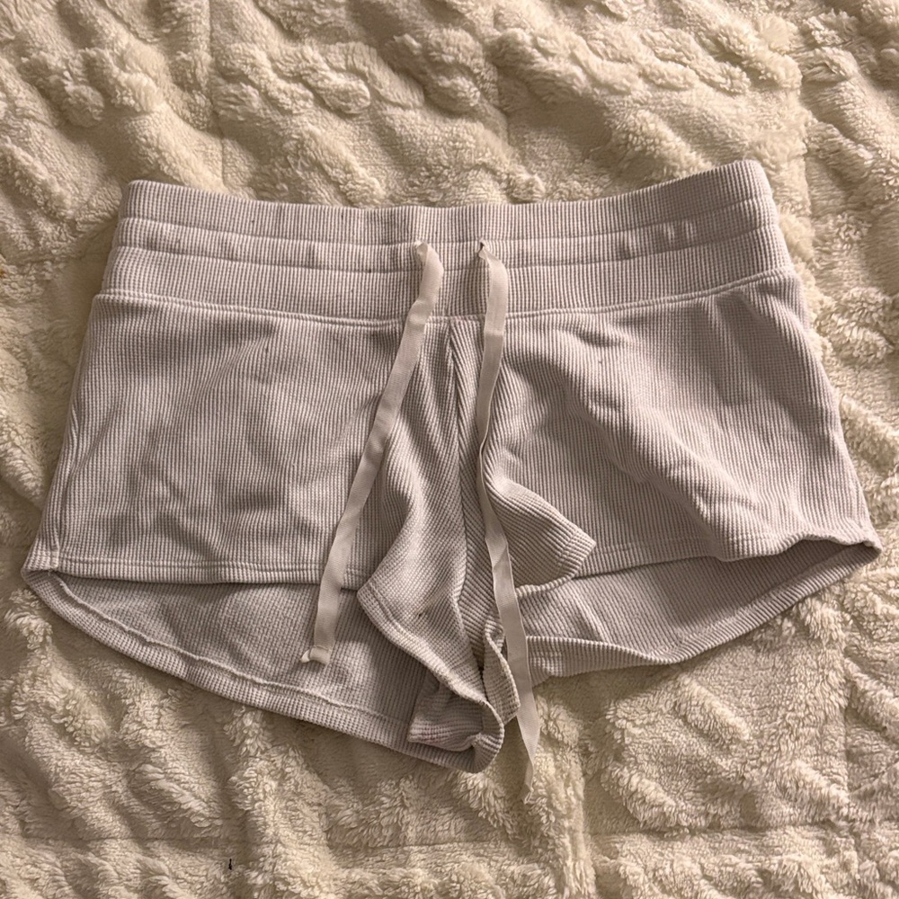 Ribbed Drawstring Lounge Shorts - Light Beige